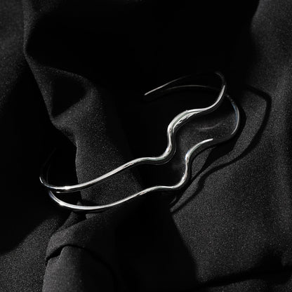 CHITRA: Industrial-Chic Bracelet with Abstract Shaped Parallel Bands in Silver Toned White Gold