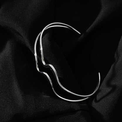 CHITRA: Industrial-Chic Bracelet with Abstract Shaped Parallel Bands in Silver Toned White Gold
