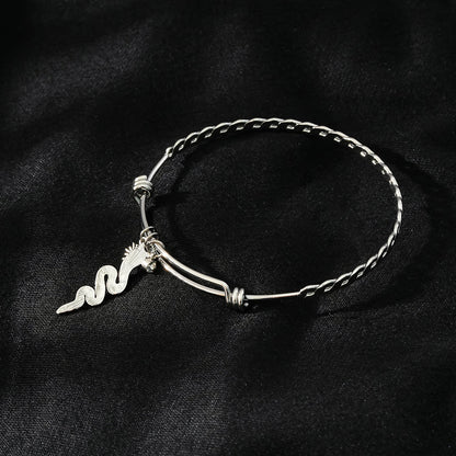CATALINA Or Blanc (ton argenté) : Bracelet avec Breloques Serpent, Symbole Solaire et Zirconia (CZ).