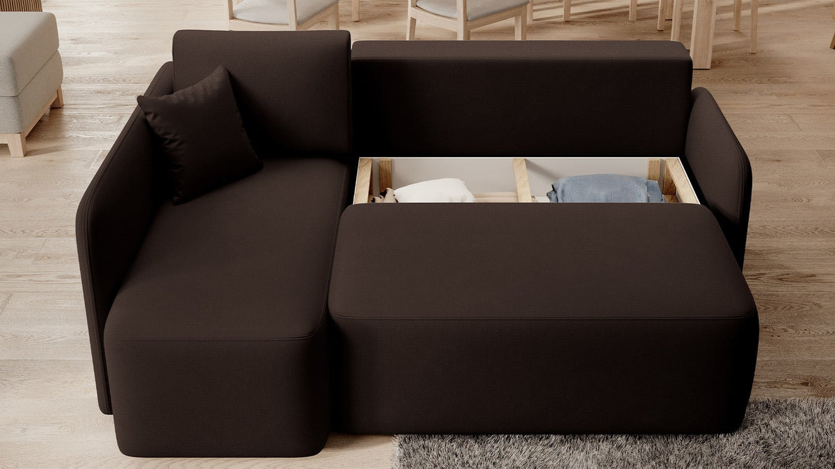 Hadson 3 Seater Storage Sleeper Chaise Sofa - Dark Brown