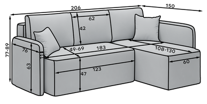 Hadson 3 Seater Storage Sleeper Chaise Sofa - Beige