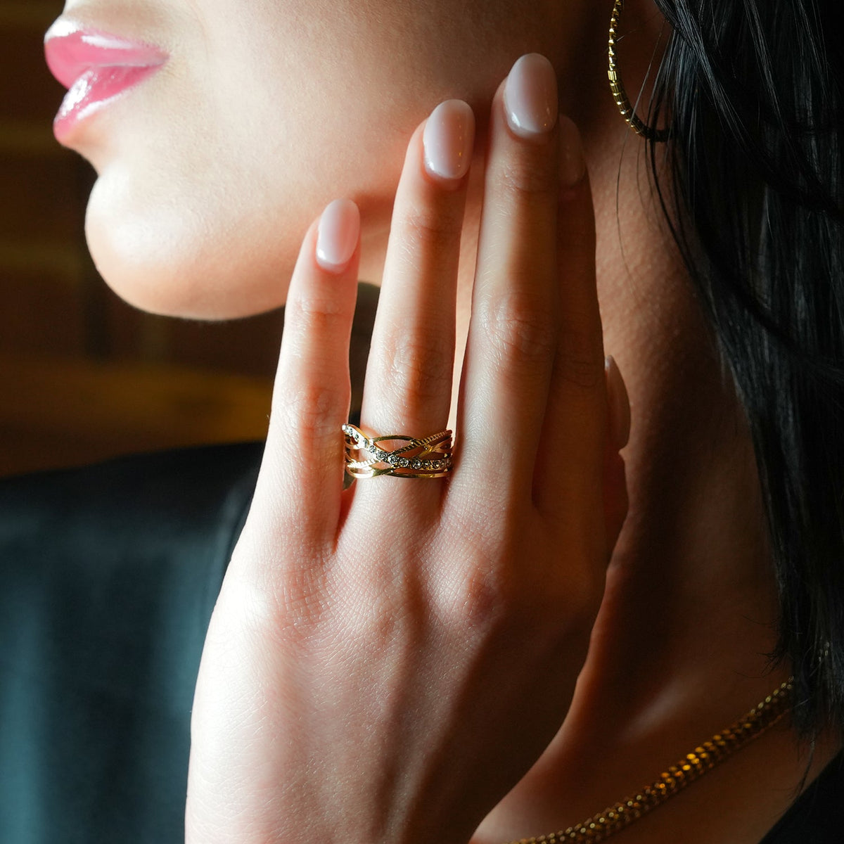 Style CORAZON: Cross Over Multi Stacked Zirconia Embedded Ring