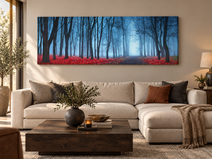 Impression sur toile - Arbres dans la brume bleue - Décoration murale