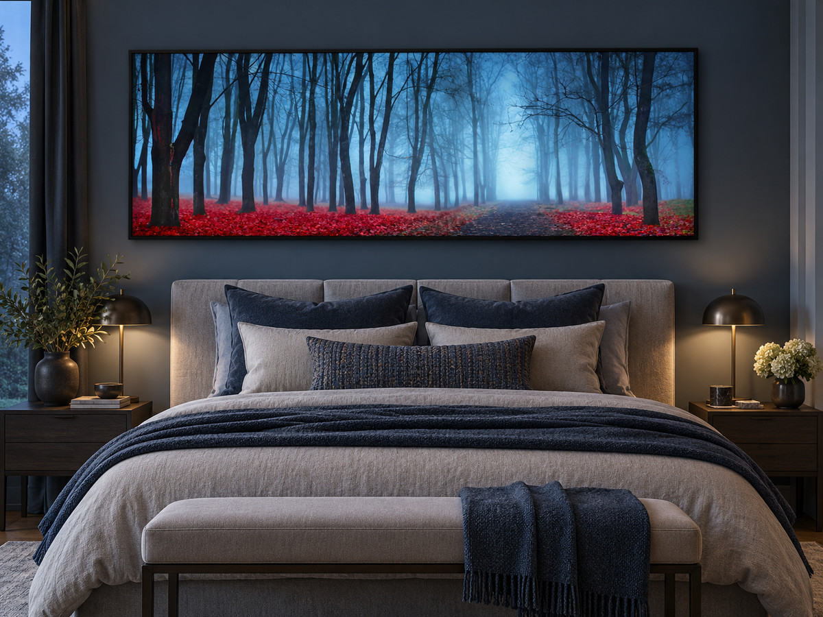 Impression sur toile - Arbres dans la brume bleue - Décoration murale