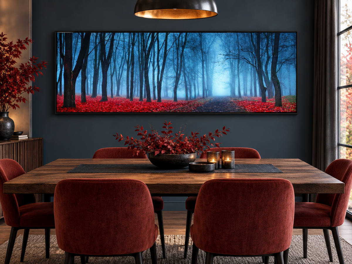 Impression sur toile - Arbres dans la brume bleue - Décoration murale