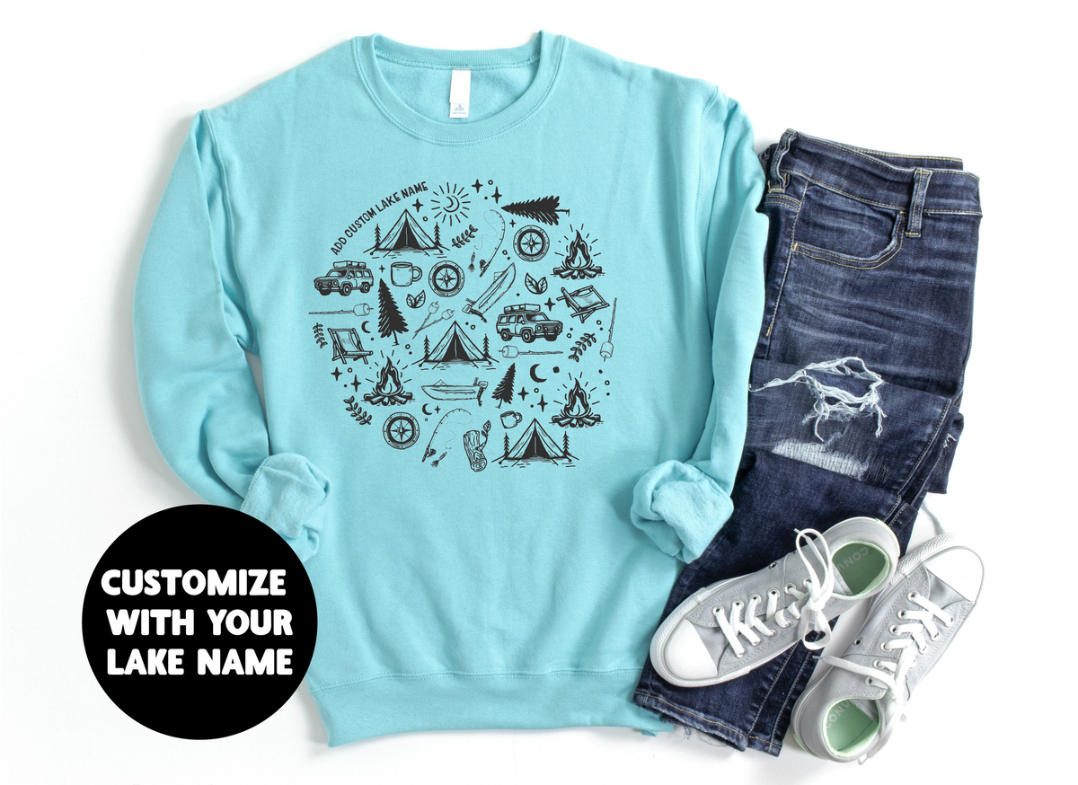 Sweat-shirt personnalisé avec icônes de camping | Vêtements d'été | Vêtements personnalisés