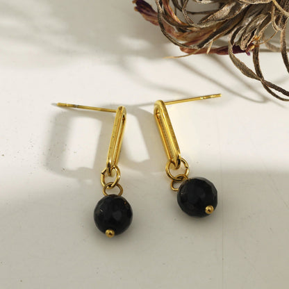 Boucles d'oreilles créoles pendantes en onyx noir DAKATA