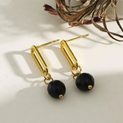 Boucles d'oreilles créoles pendantes en onyx noir DAKATA