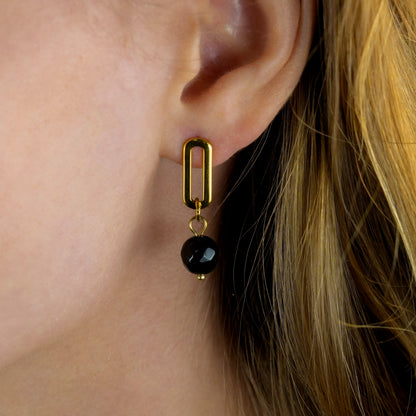 Boucles d'oreilles créoles pendantes en onyx noir DAKATA