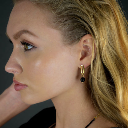 Boucles d'oreilles créoles pendantes en onyx noir DAKATA