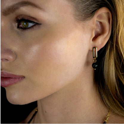 Boucles d'oreilles créoles pendantes en onyx noir DAKATA