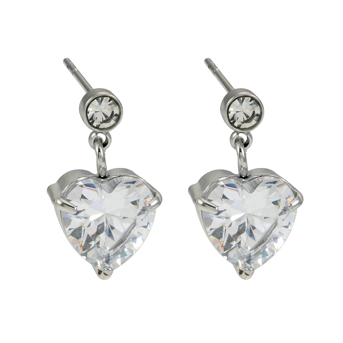 DAROCCA Argent (Or Blanc) : Boucles d'oreilles clous combo en Zirconium, grand cœur et mini solitaire rond