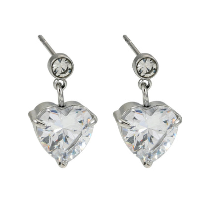 DAROCCA Argent (Or Blanc) : Boucles d'oreilles clous combo en Zirconium, grand cœur et mini solitaire rond
