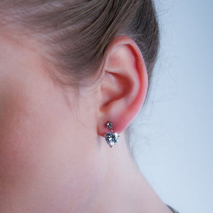 DAROCCA Argent (Or Blanc) : Boucles d'oreilles clous combo en Zirconium, grand cœur et mini solitaire rond