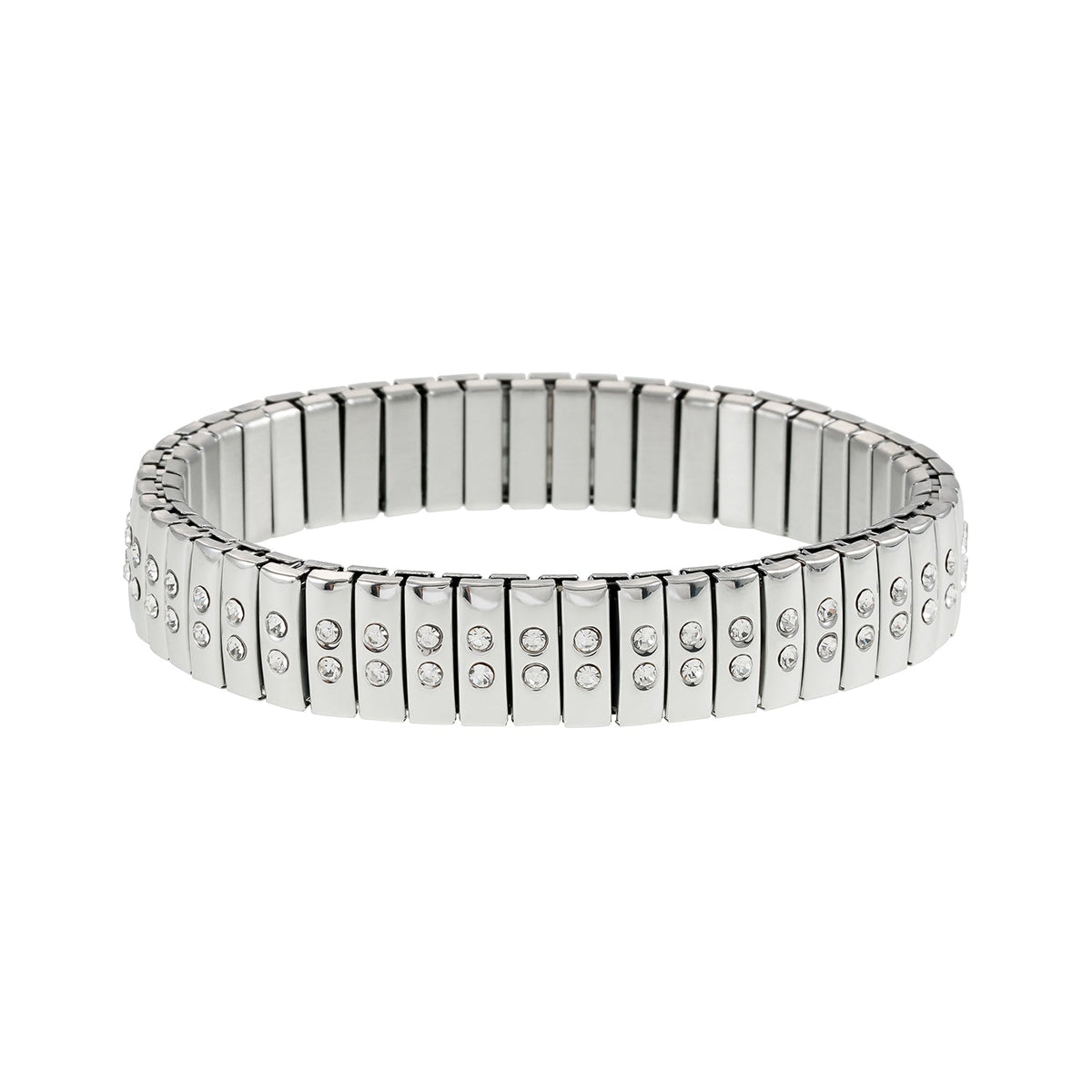 DE SAO : Bracelet style montre rétro en argent incrusté d'une double rangée de zircons (CZ).