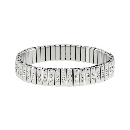 DE SAO : Bracelet style montre rétro en argent incrusté d'une double rangée de zircons (CZ).