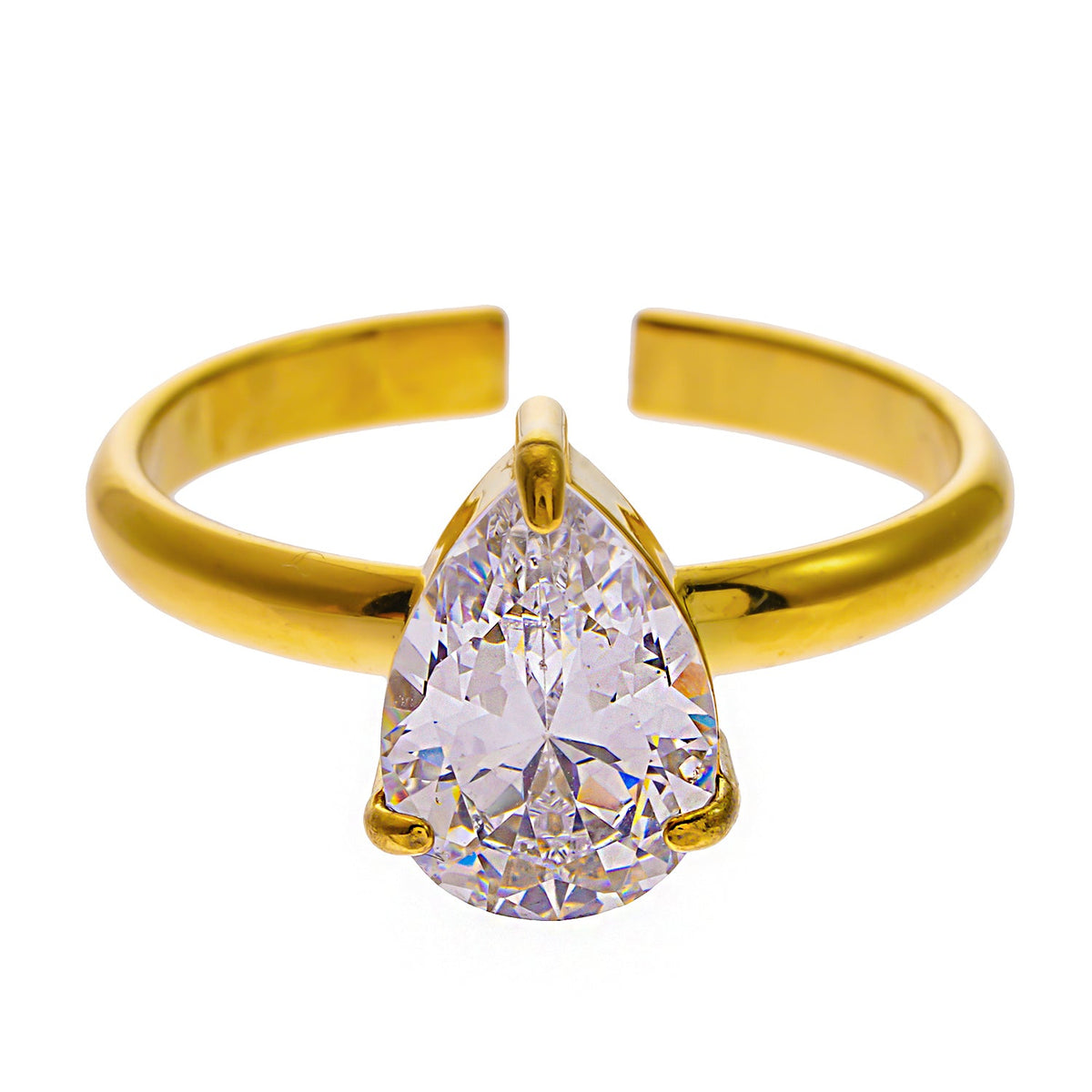 DIMONDA : Bague classique en or avec zircone centrale en forme de goutte d'eau proéminente