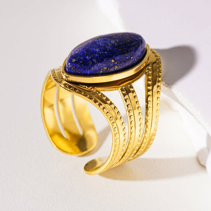 TIAMO : Bague d'inspiration vintage avec triple anneau orné et pièce maîtresse en lapis-lazuli