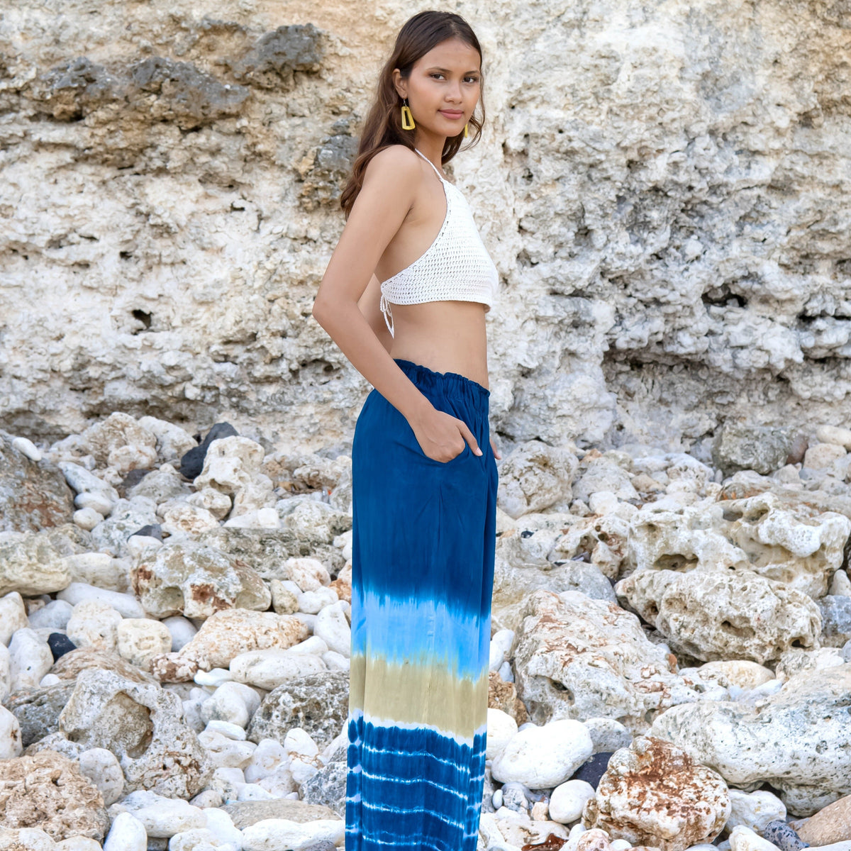 Beach Stripe & Tie Dye Straight Leg Pant In Navy