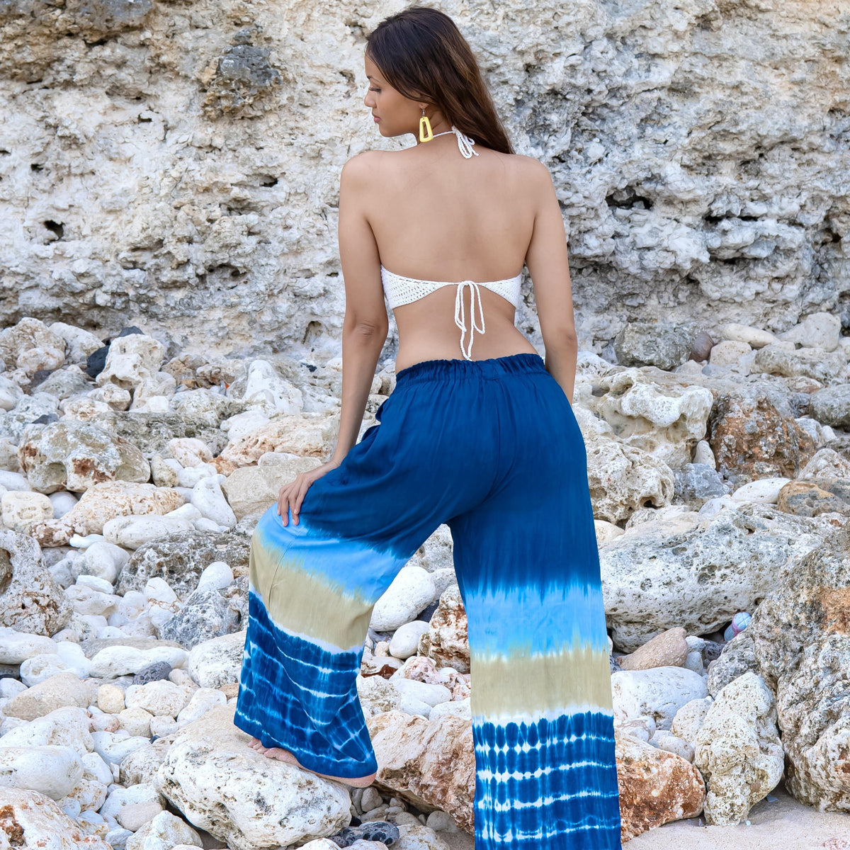 Beach Stripe & Tie Dye Straight Leg Pant In Navy