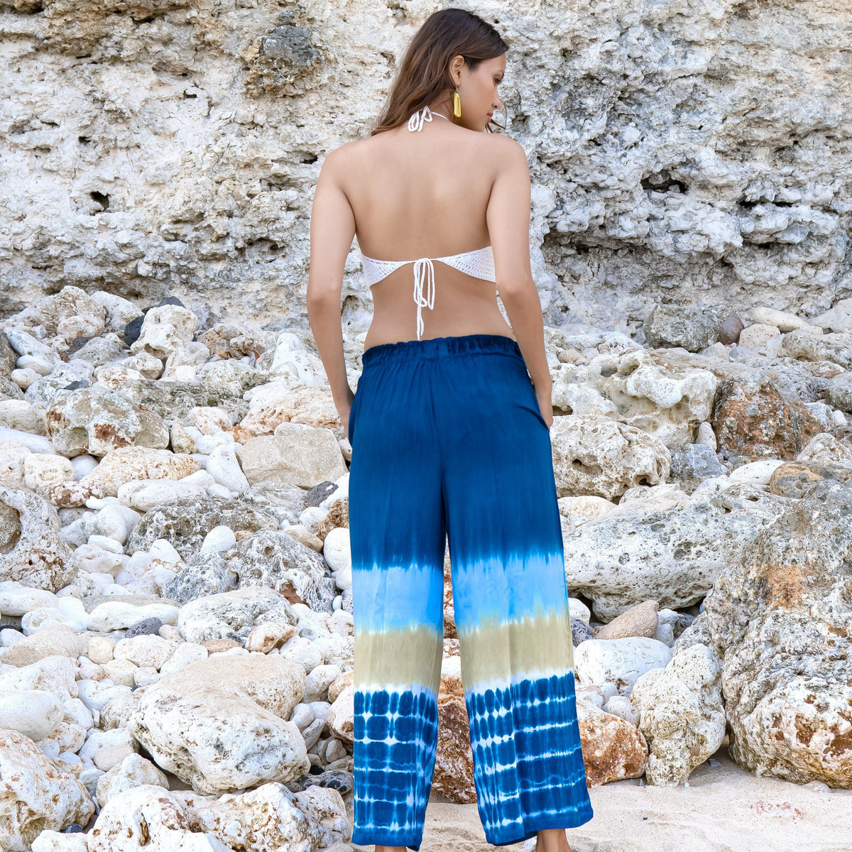 Beach Stripe & Tie Dye Straight Leg Pant In Navy