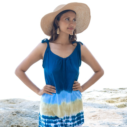 Beach Stripe & Tie Dye Long Tank Top In Navy