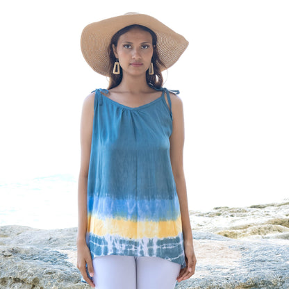 Beach Stripe & Tie Dye Long Tank Top In Grey