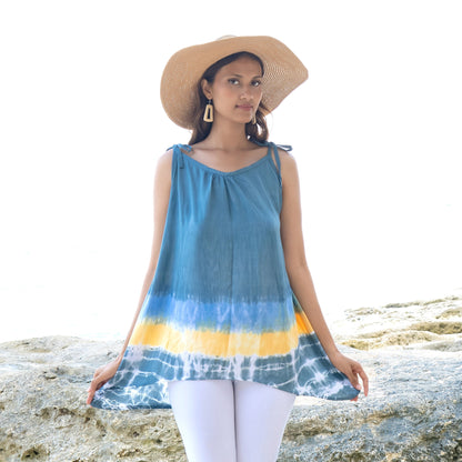 Beach Stripe & Tie Dye Long Tank Top In Grey