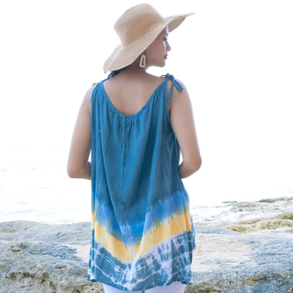 Beach Stripe & Tie Dye Long Tank Top In Grey