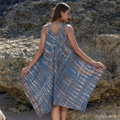 Handkerchief Dress In Tan & Grey Tie Dye
