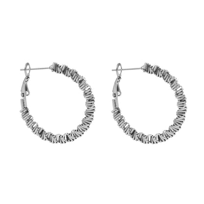Style SPRINGDALE Silver: Textured Geometric Square Beaded Hoop Earrings