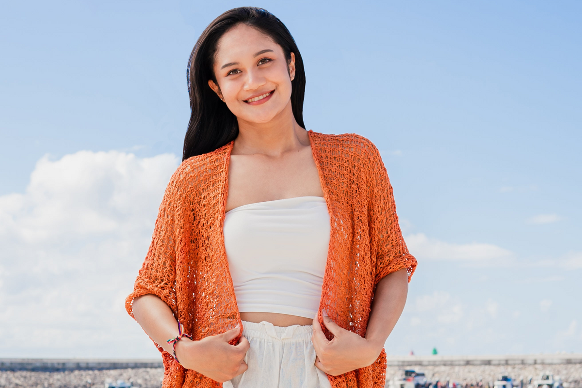 Kimono en maille texturée longueur mi-cuisse - Orange