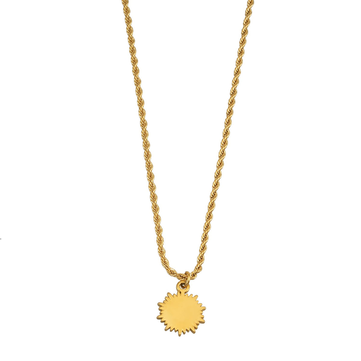 ISA Gold: Rope Chain Necklace with Pavé Zirconia Radiant Sun Pendant