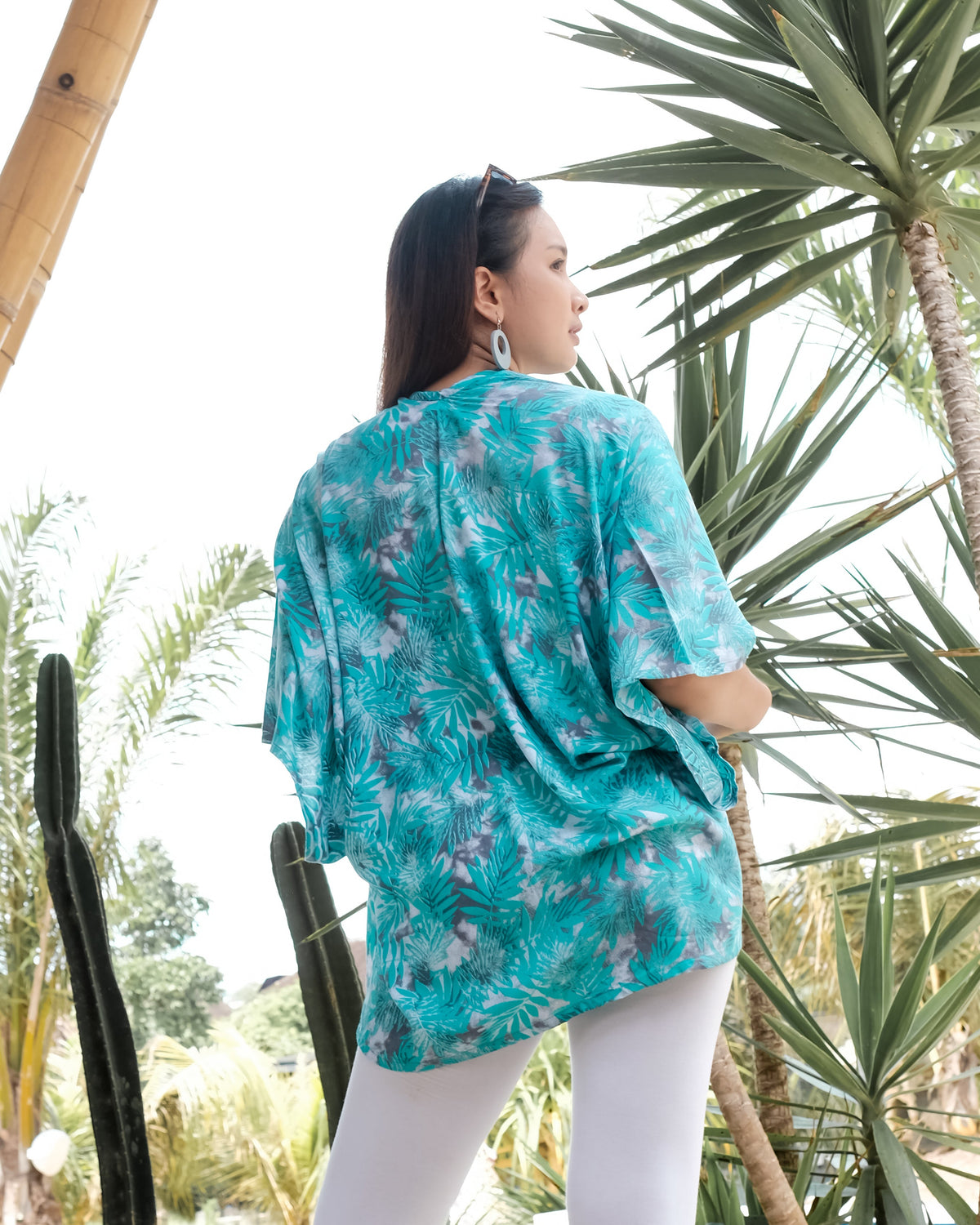 Fern Print Short Kimono - Mint & Grey