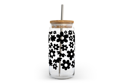 Bocal en verre Daisys avec couvercle en bambou