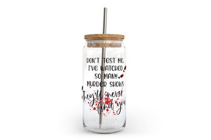 Gobelet en verre « Don't Test Me » avec couvercle en bambou