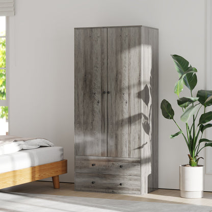 Armoire Briar avec 2 tiroirs et tringle à vêtements - Grise