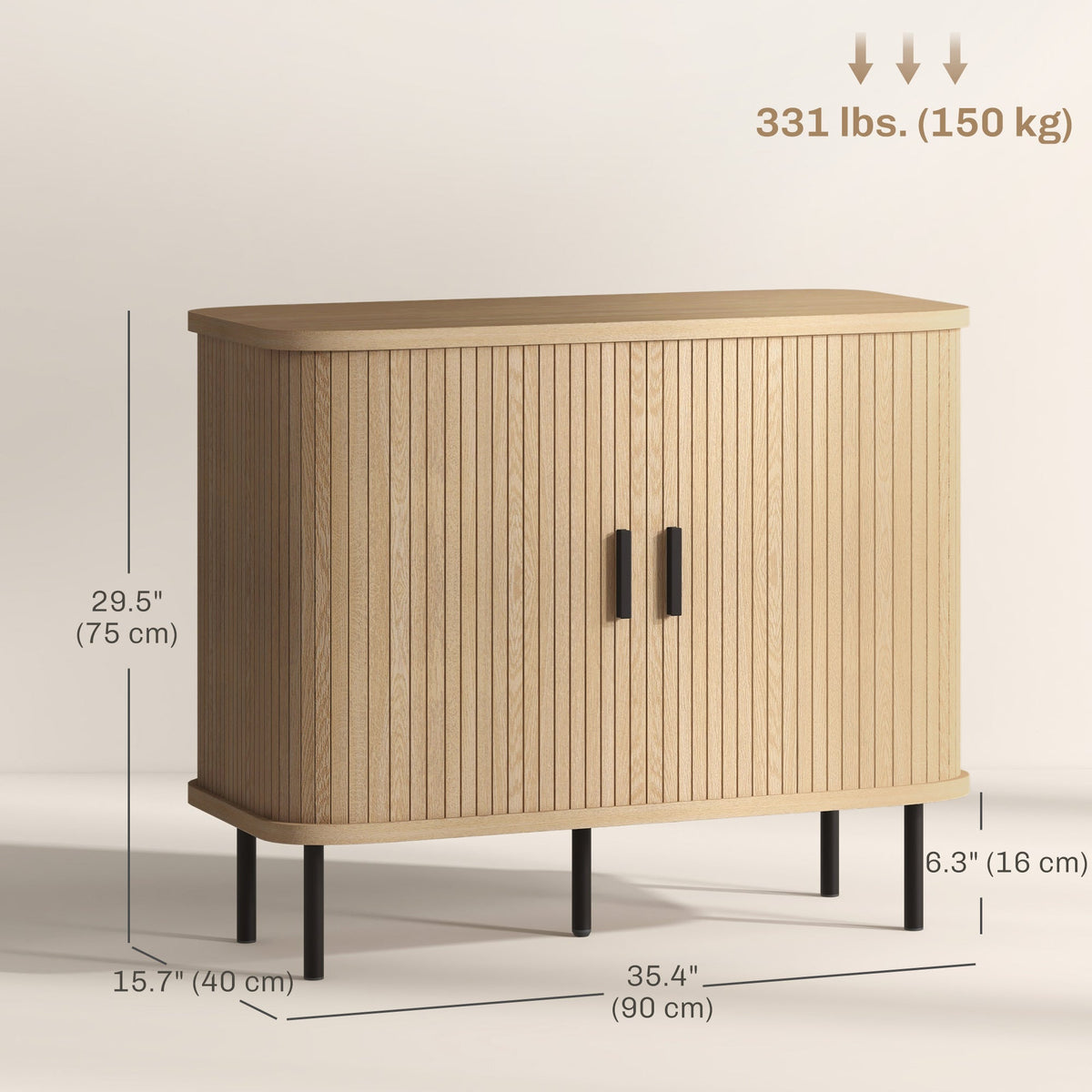 Bahut de 90 cm Aspen avec portes tambour à lattes - Chêne