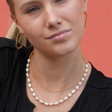 ELISA : Collier chaîne perles d'eau douce et billes dorées