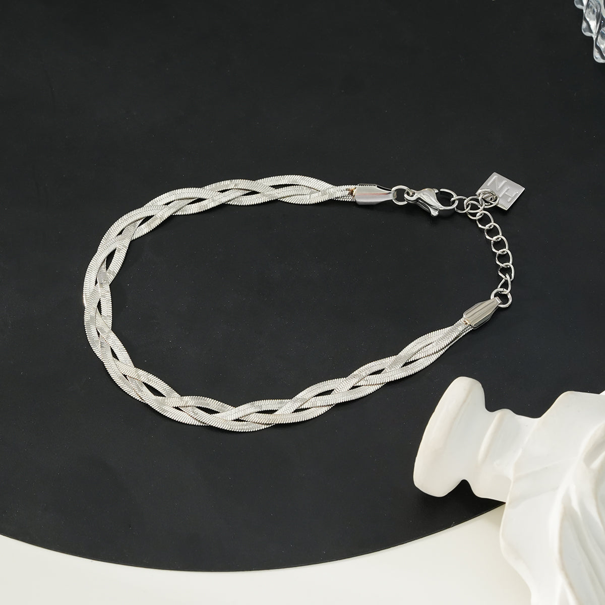 ELLA Or Blanc (Ton Argenté) : Bracelet Texturé Peau de Serpent Chevrons Entrelacés