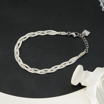 ELLA Or Blanc (Ton Argenté) : Bracelet Texturé Peau de Serpent Chevrons Entrelacés