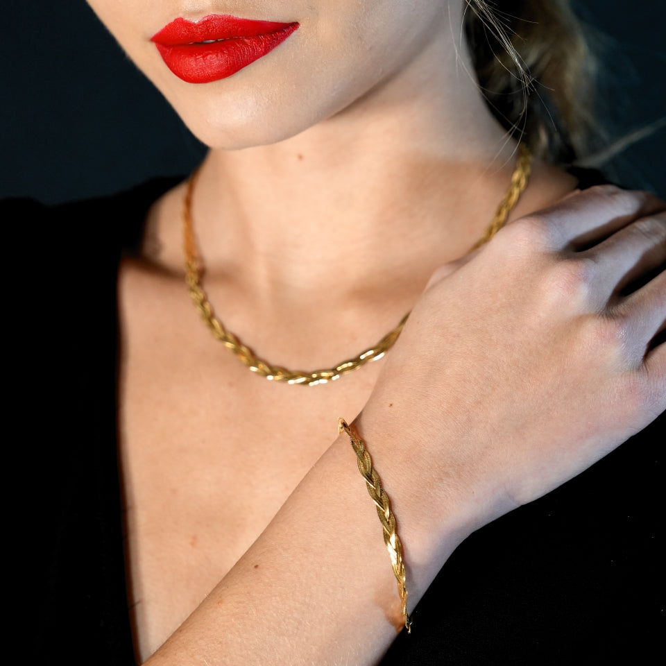 Bracelet texturé peau de serpent à chevrons ELLA Gold