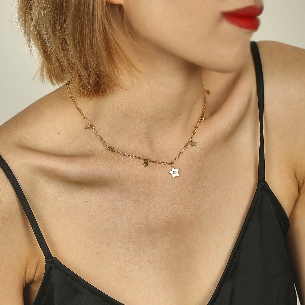 Collier pendentif EVELYN mini étoiles et zircones