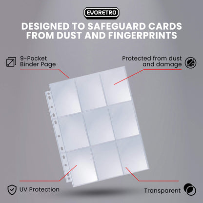 EVORETRO 9-Pocket Binder Pages for Trading Cards | 40 Sheets