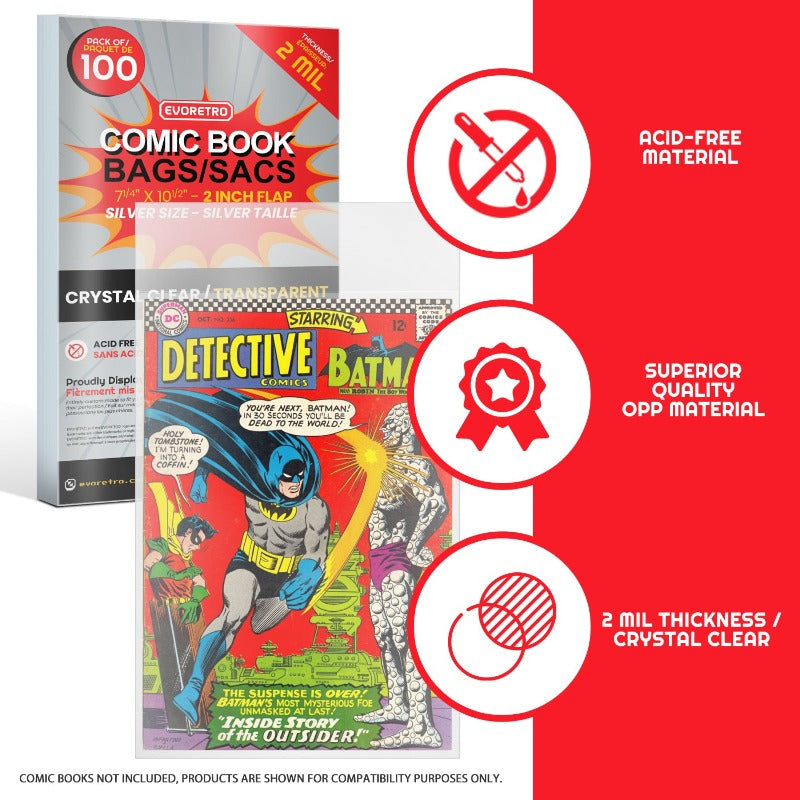 EVORETRO Comic Bags for Silver Age Comic Bags Protector - 2MIL
