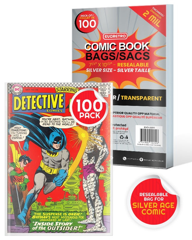 Sachets de bandes dessinées refermables EVORETRO compatibles avec les bandes dessinées Silver Age - 2 MIL