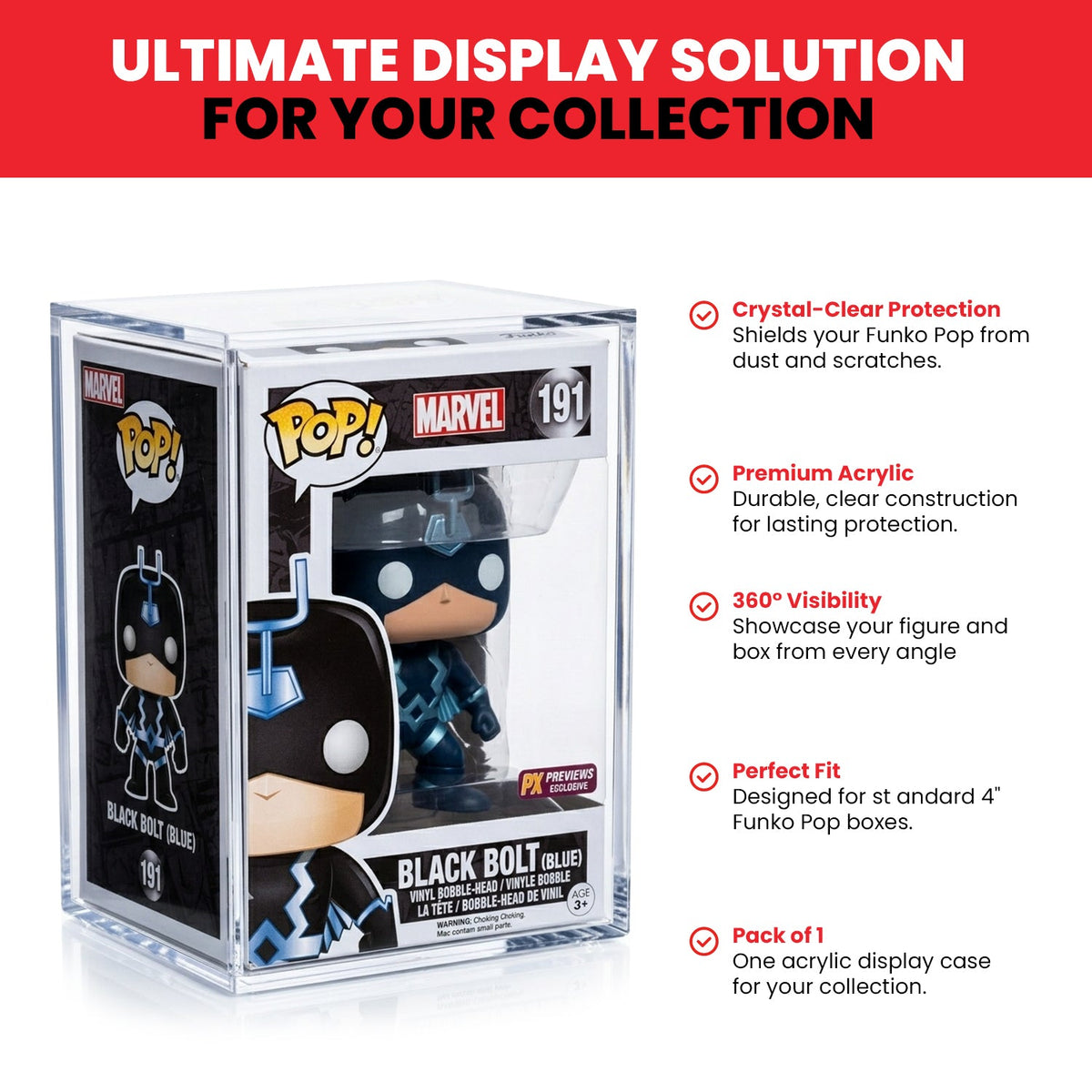 EVORETRO Acrylic Case Display for Standard size 4" Funko Pop Pack of 1
