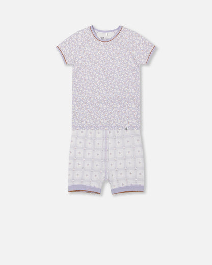 Ensemble de pyjama deux pièces en coton biologique, imprimé petites fleurs lilas