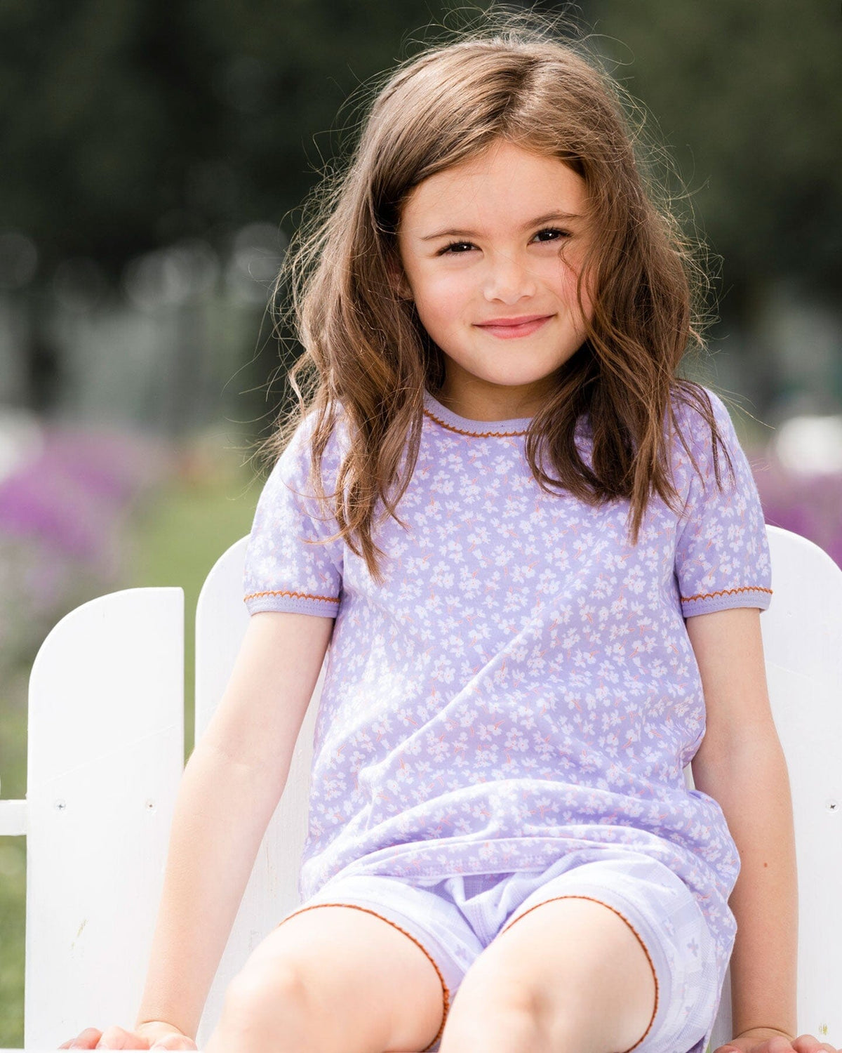 Ensemble de pyjama deux pièces en coton biologique, imprimé petites fleurs lilas