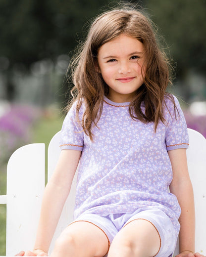 Ensemble de pyjama deux pièces en coton biologique, imprimé petites fleurs lilas
